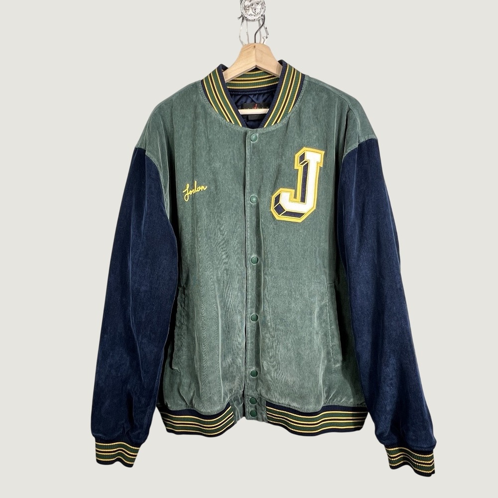 Jordan Varsity Jacket Mens XL Green Jumpman‎ Corduroy Letterman Colorblock Coat